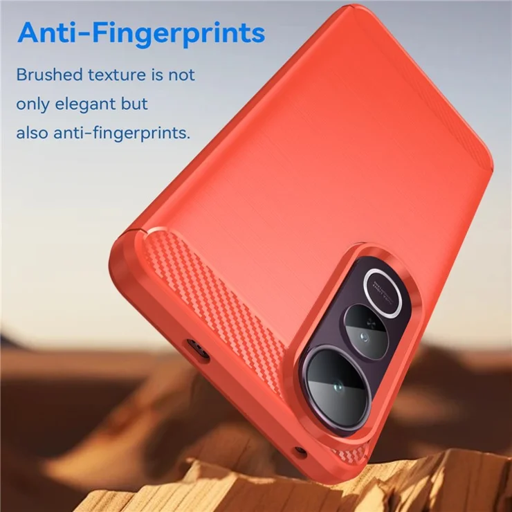 For vivo V50 Lite 5G / 4G Case Protective Phone Cover Carbon Fiber Texture Brushed - Red