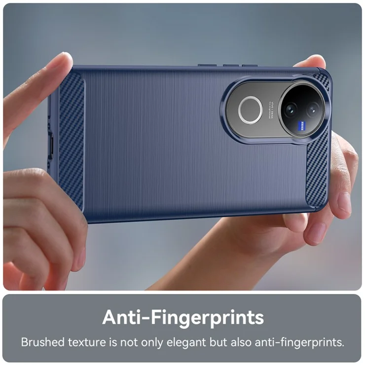 For vivo V50 5G Case Protective Phone Cover Carbon Fiber Texture Brushed - Blue