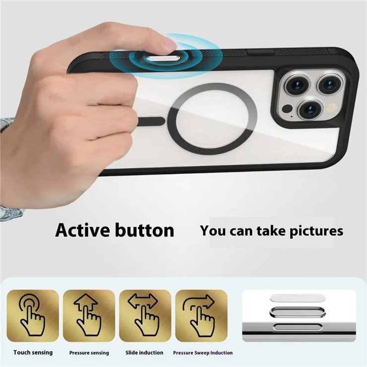 For iPhone 16 Pro Max Magnetic Case Translucent Detachable 2 in 1 TPU + PC Shockproof Phone Cover - Black