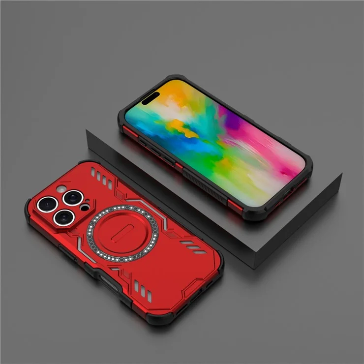 For iPhone 16 Pro Max Magnetic Case Butterfly Armor Hollow Heat Dissipation PC + TPU Phone Cover - Red