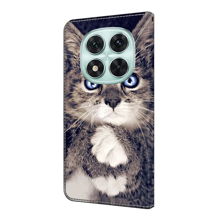 For Xiaomi Redmi Note 14 Pro 4G Leather Case Pattern Printing Wallet Stand Flip Phone Cover - Hand-holding Cat