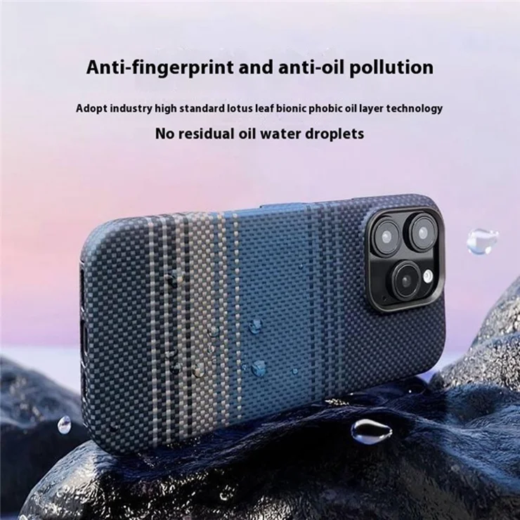 For iPhone 15 Pro Case Gradient Aramid Fiber Magnetic Phone Cover with Metal Lens Frame - Sunset Yellow