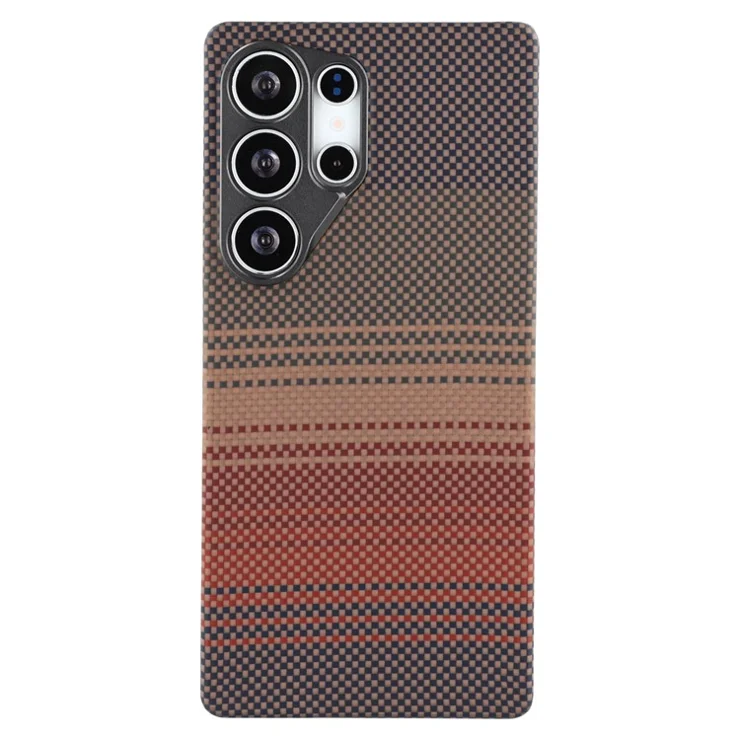 For Samsung Galaxy S25 Ultra Magnetic Case Precise Cutouts Gradient Aramid Fiber Phone Cover with Metal Lens Frame - Sunset Yellow