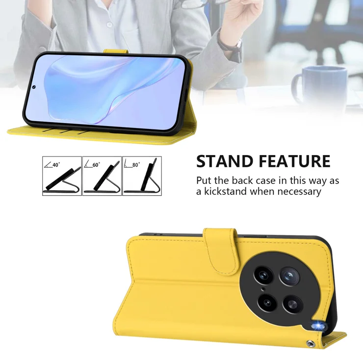 For vivo X200s 5G Case Solid Color Wallet Leather Phone Cover with Strap - Lemon
