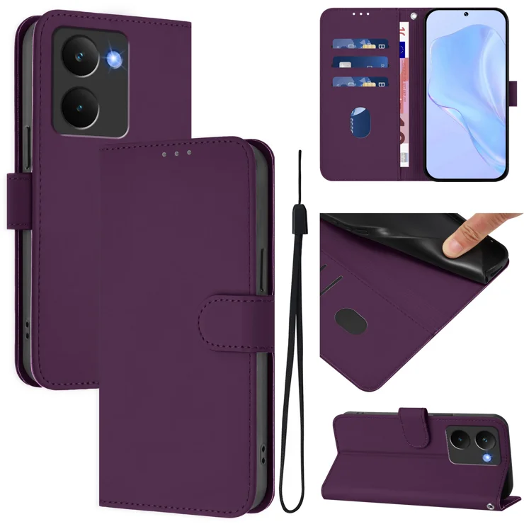 For Realme P3 Ultra 5G Case Solid Color Wallet Leather Phone Cover with Strap - Voilet
