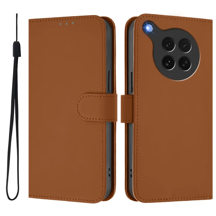 For Oppo Find X8s 5G Case Solid Color Wallet Leather Phone Cover with Strap - Brown