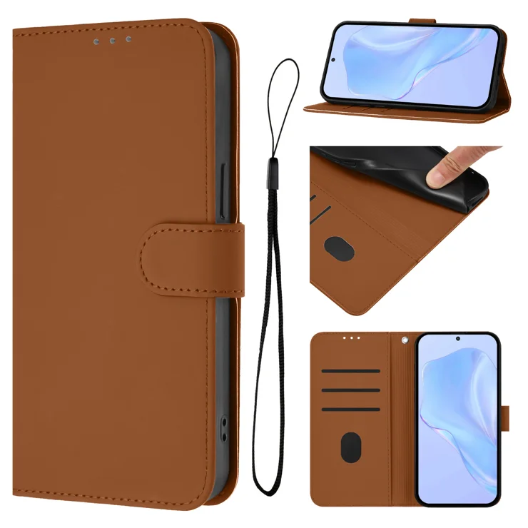 For Oppo Find X8s 5G Case Solid Color Wallet Leather Phone Cover with Strap - Brown