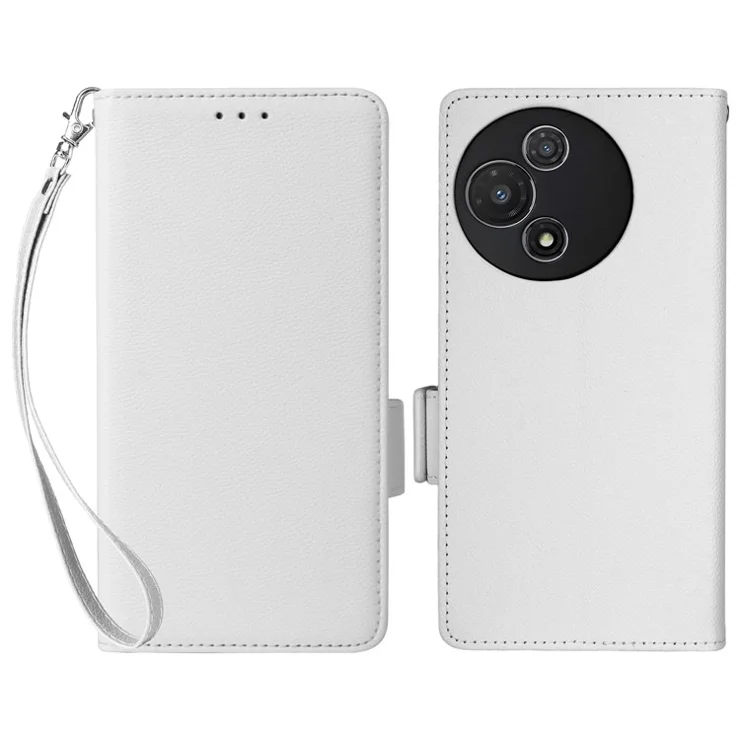 For TCL 60R 5G / 60 5G Case with Wrist Strap Litchi Texture PU Leather Wallet Phone Cover - White