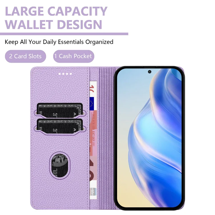 For vivo X200s 5G Wallet Case RFID Blocking Litchi Texture Leather Mobile Cover - Light Purple