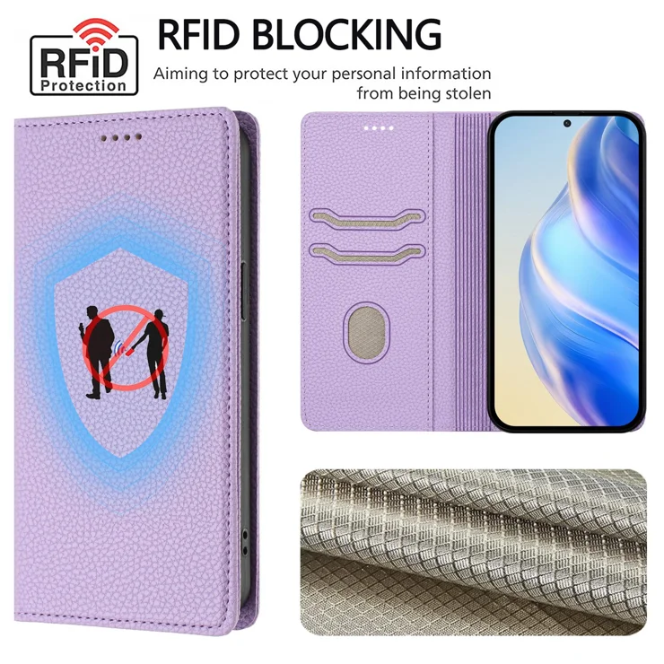 For vivo X200s 5G Wallet Case RFID Blocking Litchi Texture Leather Mobile Cover - Light Purple