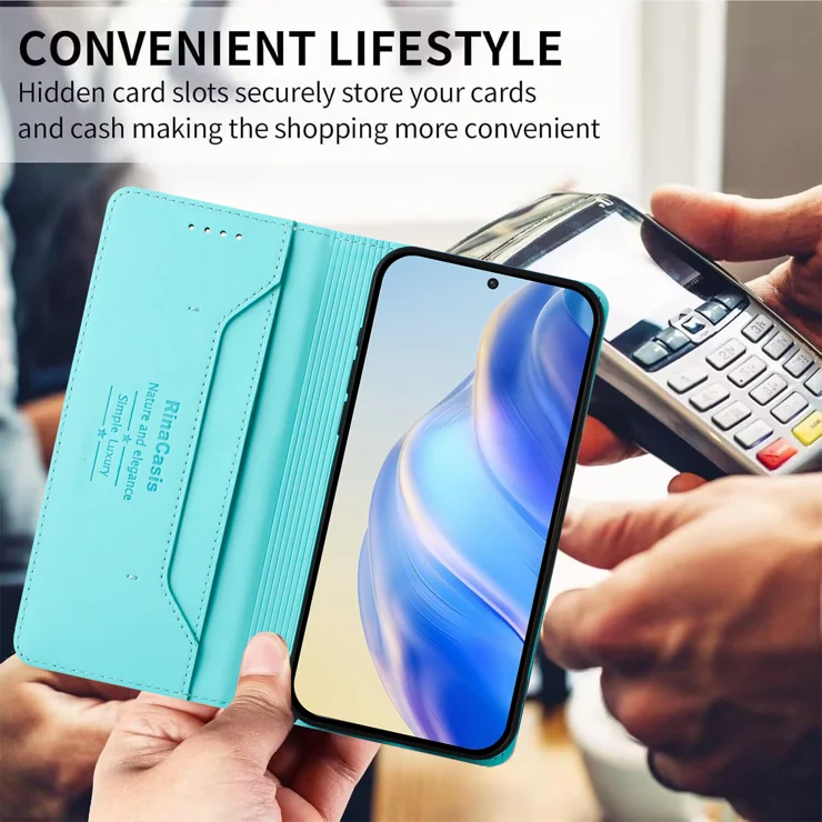 For vivo X200s 5G Leather Case RINACASIS RC01 Phone Cover with RFID Blocking Wallet Stand - Mint Green