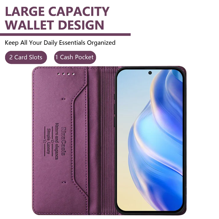 For vivo X200s 5G Leather Case RINACASIS RC01 Phone Cover with RFID Blocking Wallet Stand - Violet