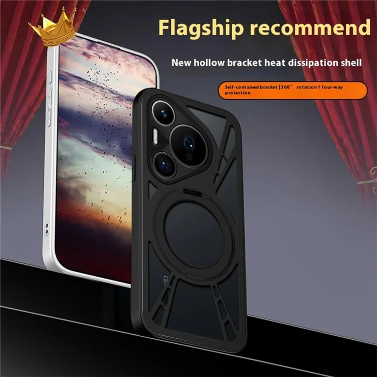 For Huawei Pura 70 Case Magnetic Kickstand Hollow Heat Dissipation Silicone + PC + Metal Bumper Phone Cover - Silver