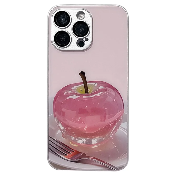 For iPhone 15 Pro Max Case Mirror Painted Fruit Pattern TPU + Acrylic Phone Cover - Cherry