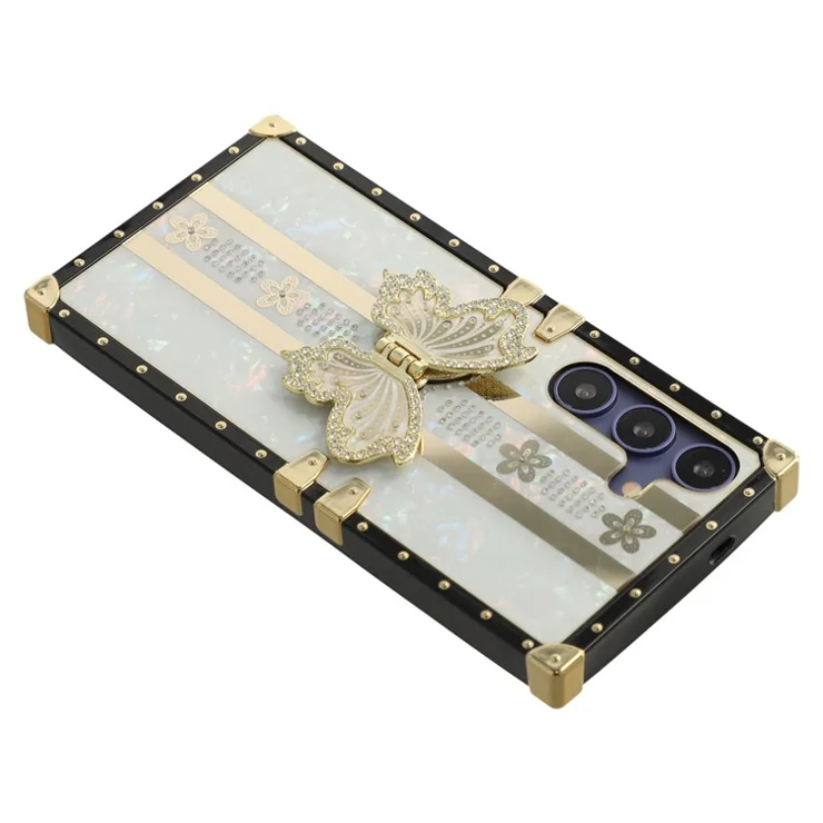 For Samsung Galaxy A55 5G Case TPU + PC Electroplated Butterfly Kickstand Phone Cover - White