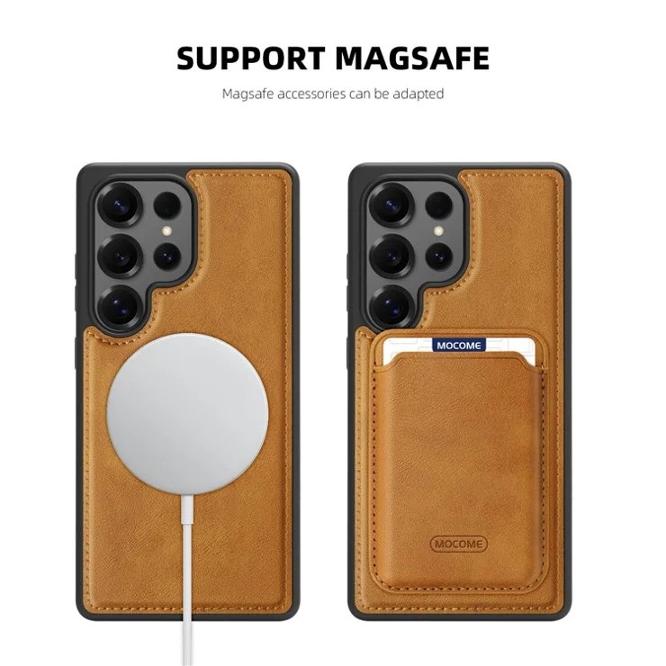 For Samsung Galaxy S25 Ultra Case Compatible with MagSafe Leather Back Phone Cover - Titanium Grey