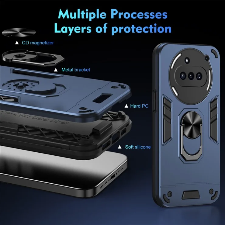 For Nothing Phone (3a) Case PC + TPU Drop Defend Phone Cover with Ring Kickstand - Blue