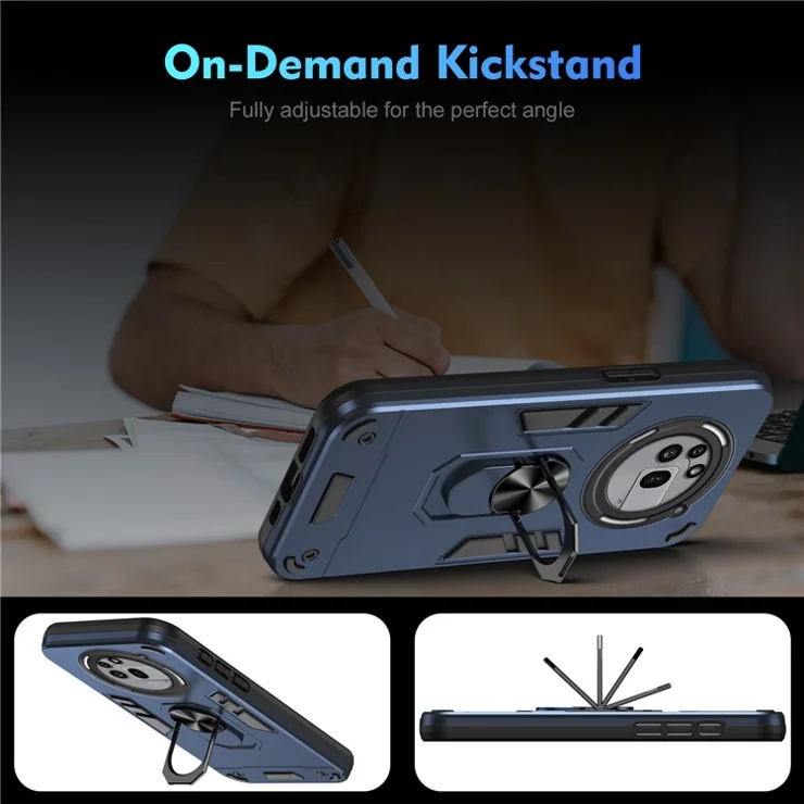 For Nothing Phone (3a) Pro Case PC + TPU Drop Defend Phone Cover with Ring Kickstand - Blue