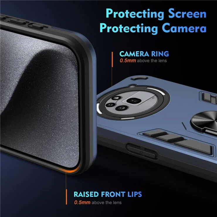For Nothing Phone (3a) Pro Case PC + TPU Drop Defend Phone Cover with Ring Kickstand - Blue