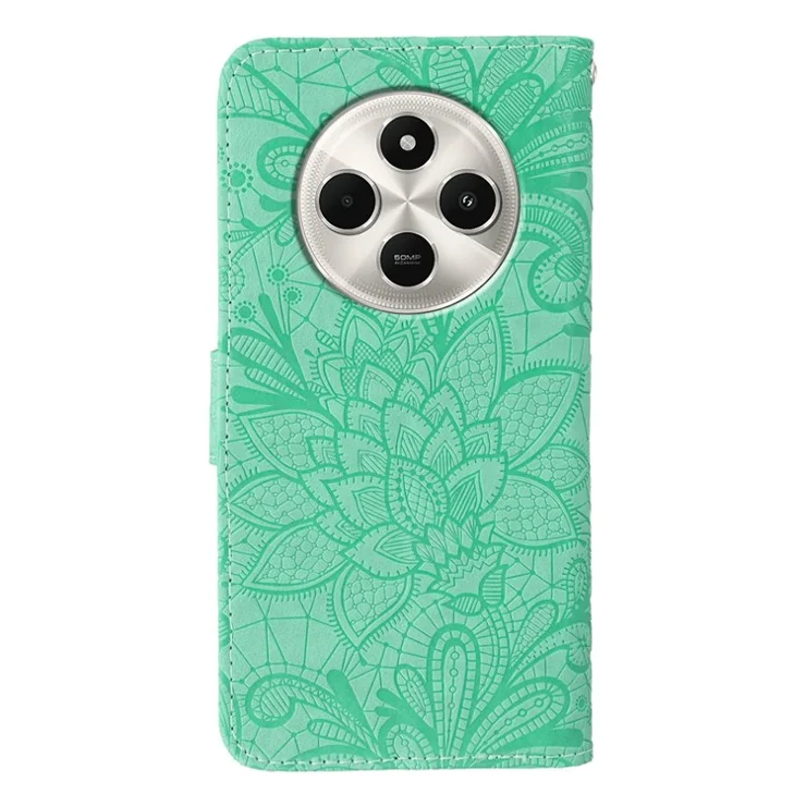 For Xiaomi Redmi 14C 4G / 14C 5G / 14R 5G / A3 Pro 4G / A4 5G / Poco C75 4G Case Lace Flowers PU Leather Flip Wallet Phone Cover - Green