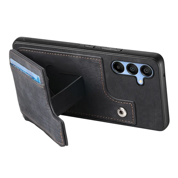 For Samsung Galaxy A16 4G / Galaxy A16 5G Case Zipper Card Holder Kickstand Leather + PC + TPU Phone Cover - Black