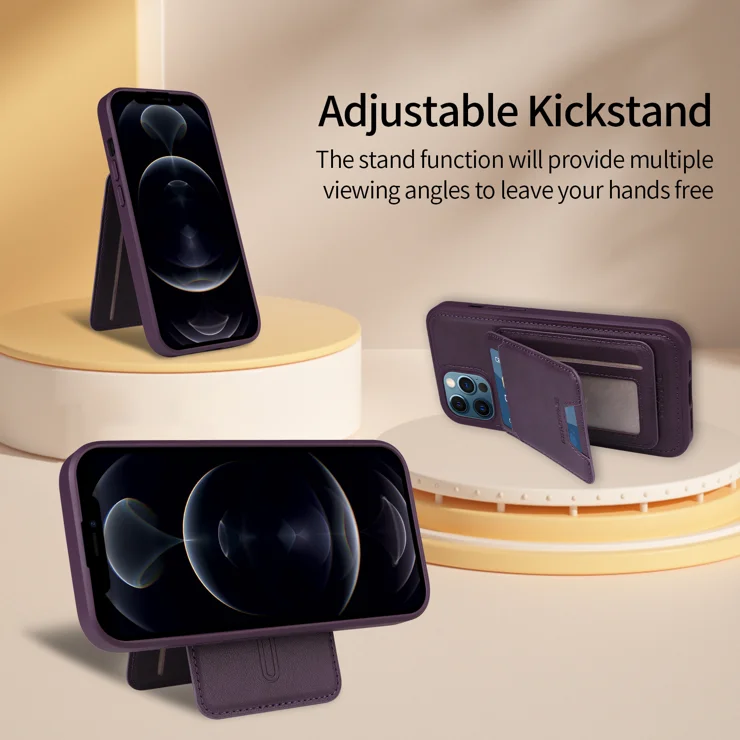 For iPhone 12 Pro Max 6.7 inch Magnetic Case BETOPNICE RFID Blocking Leather Phone Back Cover with Detachable Card Bag - Purple