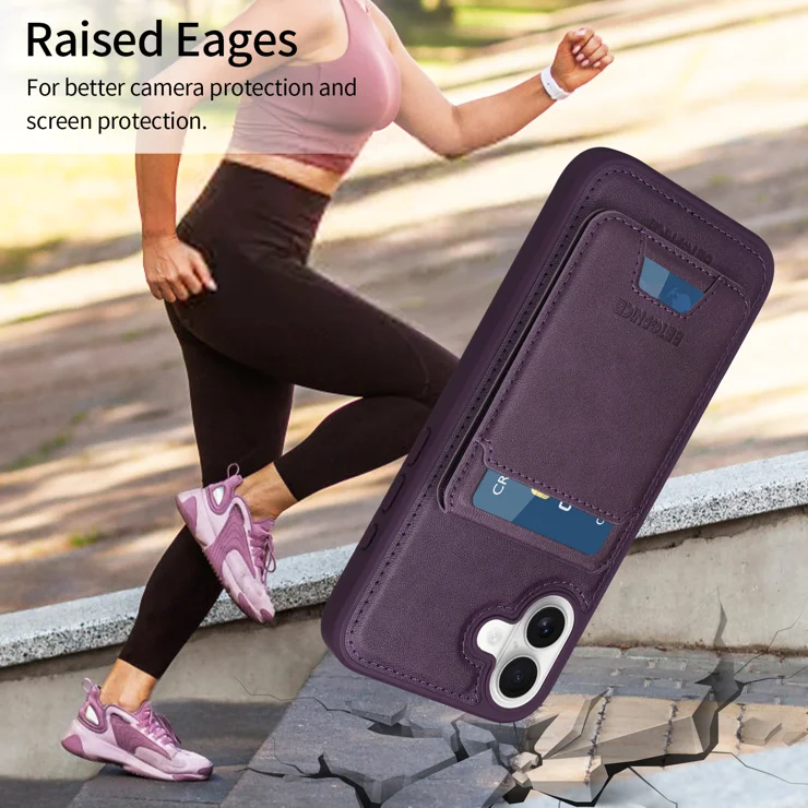 For iPhone 16 Plus Magnetic Case BETOPNICE RFID Blocking Leather Phone Back Cover with Detachable Card Bag - Purple