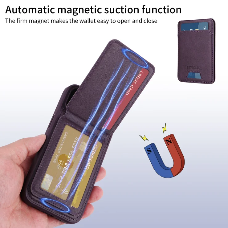 For Samsung Galaxy A16 5G Magnetic Case BETOPNICE RFID Blocking Leather Phone Back Cover with Detachable Card Bag - Purple