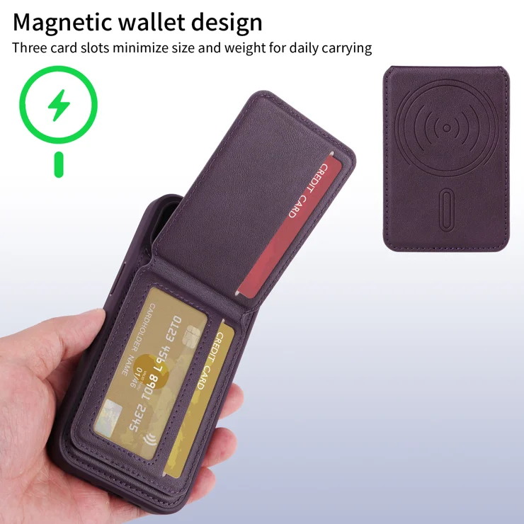 For Samsung Galaxy S22 Ultra 5G Magnetic Case BETOPNICE RFID Blocking Leather Phone Back Cover with Detachable Card Bag - Purple