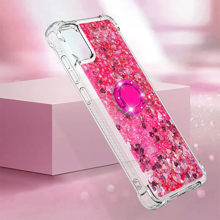 For Samsung Galaxy A06 4G TPU Case with Kickstand Quicksand Shockproof Cover - Pink / Hearts