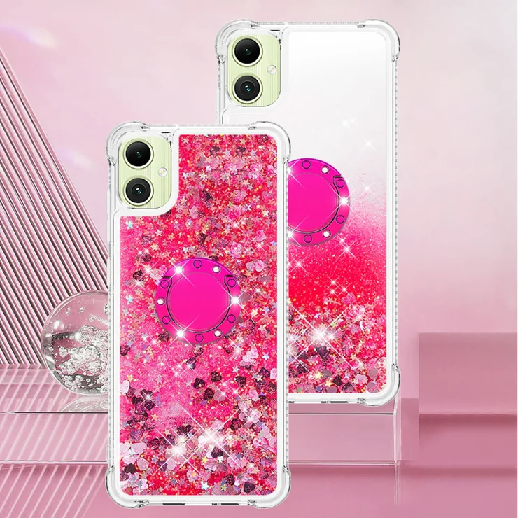 For Samsung Galaxy A06 4G TPU Case with Kickstand Quicksand Shockproof Cover - Pink / Hearts