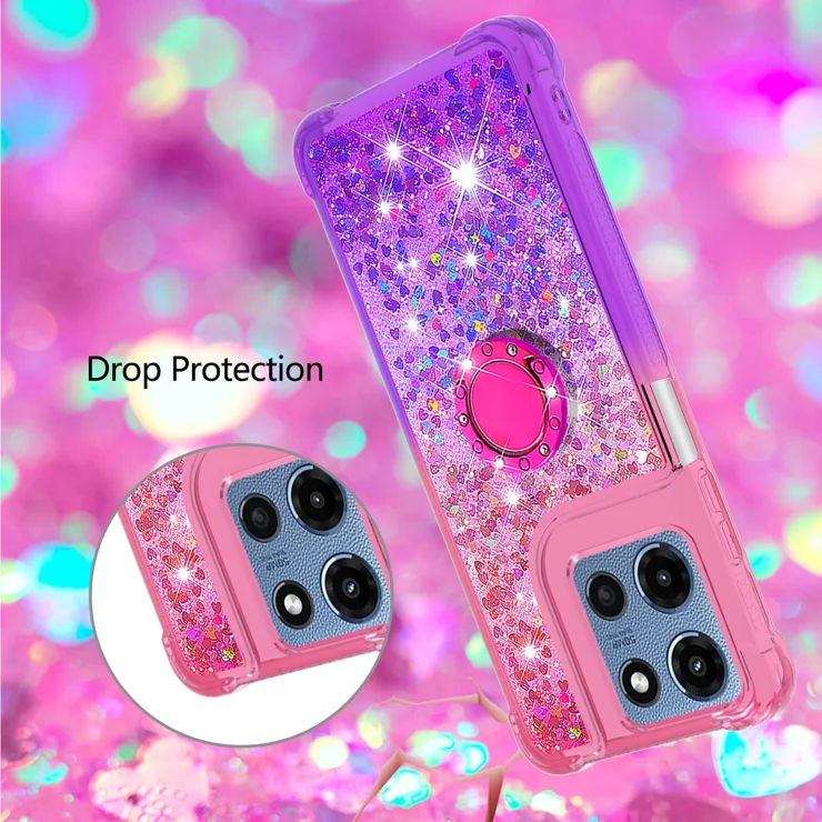 For Motorola Moto G Stylus 5G (2025) TPU Case with Kickstand Gradiant Quicksand Shockproof Cover - Pink+Purple