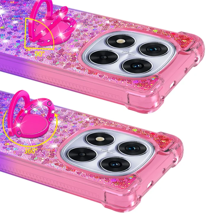 For Xiaomi Redmi Note 14 Pro 5G TPU Case with Kickstand Gradiant Quicksand Shockproof Cover - Pink+Purple
