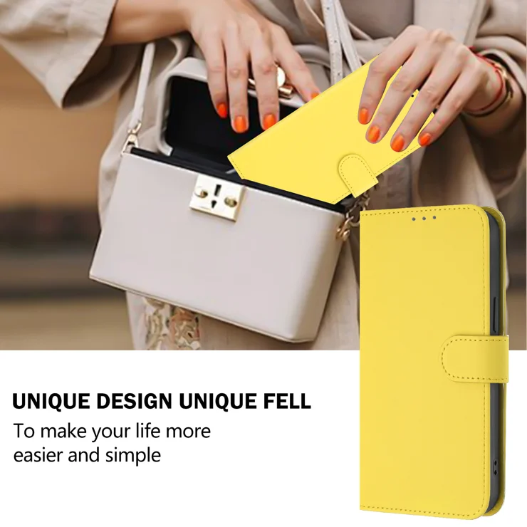 For Honor Play 60 5G Case Solid Color Wallet Leather Phone Cover with Strap - Lemon