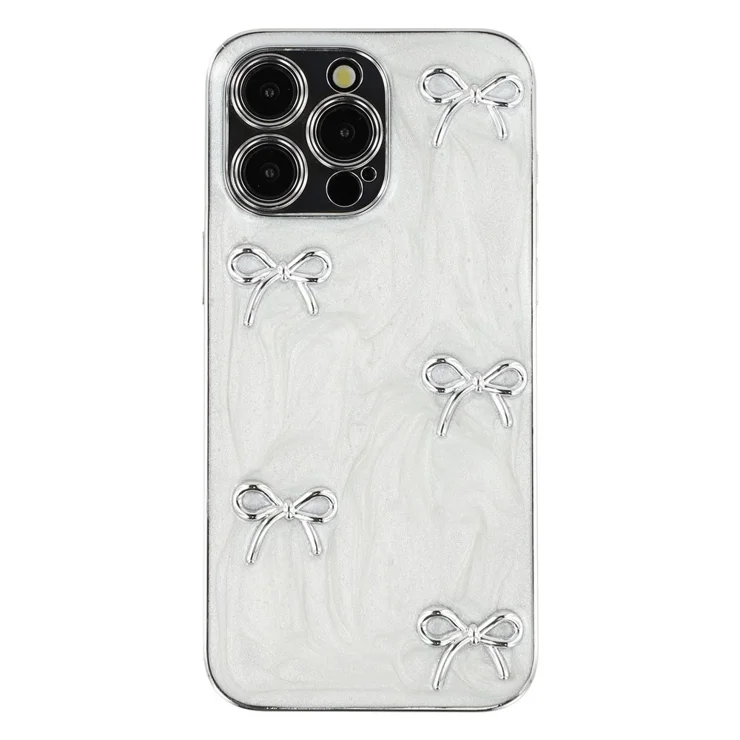 For iPhone 15 Pro Max Case Electroplated Epoxy Metal Decor TPU + Acrylic Phone  Cover Precise Cutouts - Five Bows