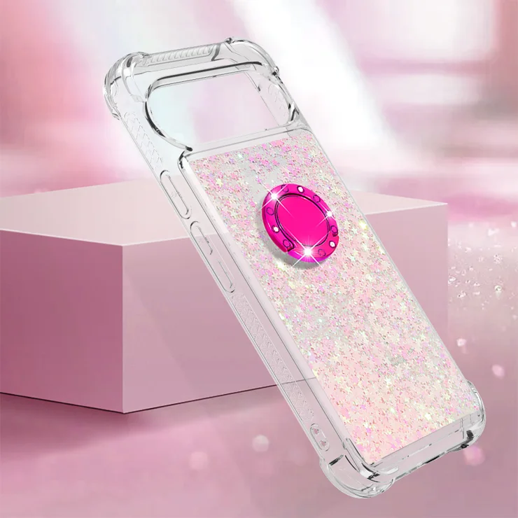 For Google Pixel 10 Pro XL TPU Case with Kickstand Quicksand Shockproof Cover - Pink / Pentagram