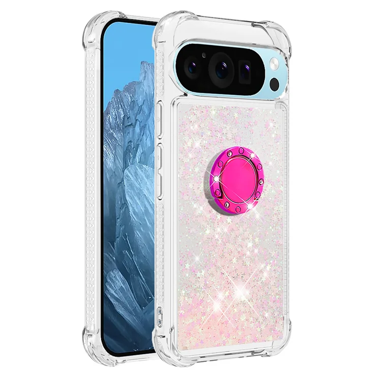 For Google Pixel 10 TPU Case with Kickstand Quicksand Shockproof Cover - Pink / Pentagram