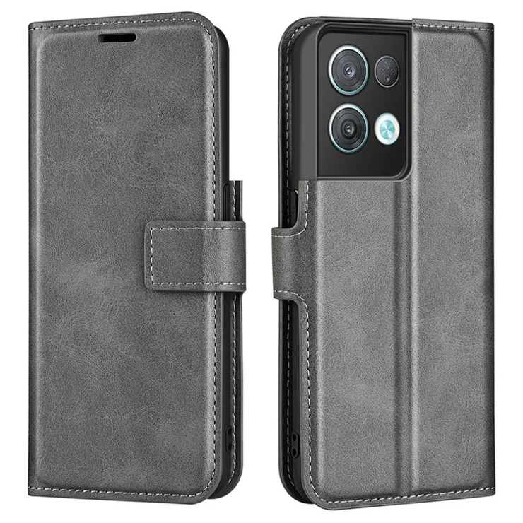 For Oppo Reno8 Pro 5G (Global Version) / Reno8 Pro+ (China) 5G Phone Flip Wallet Case Square Magnetic Clasp Calf Textured PU Leather Phone Cover Stand - Grey