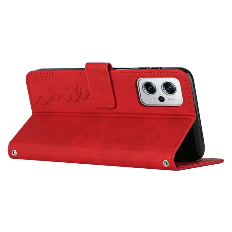 Anti-scratch Phone Cover For Xiaomi Redmi Note 11T Pro 5G / Note 11T Pro+ 5G / Note 12T Pro 5G / Poco X4 GT 5G / Redmi K50i 5G , Heart Shape Imprinted Skin-touch PU Leather Wallet Case Stand - Red