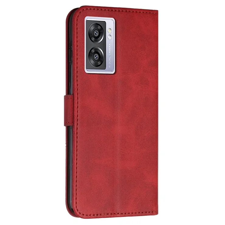 For Oppo A57 (2022) 5G / A77 5G / A77 4G / A57 4G / A57e 4G / A57s 4G / Realme V23 5G / OnePlus Nord N20 SE 4G Wallet Case Stitching PU Leather Stand Magnetic Phone Cover with Strap - Red