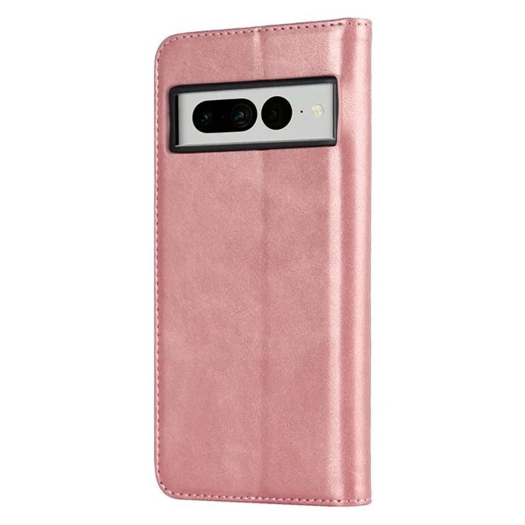 Calf Texture PU Leather Case for Google Pixel 7 Pro 5G, Magnetic Auto Closing Phone Stand Wallet Cover - Rose Gold