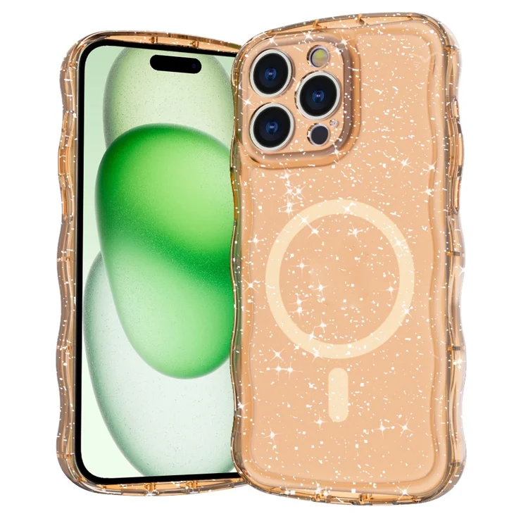 For iPhone 16 Pro Magnetic Case Wave Edge Glitter TPU Phone Back Cover - Clear Rose Gold For iPhone 16 Pro Magnetic Case Wave Edge Glitter TPU Phone Back Cover - Clear Rose Gold