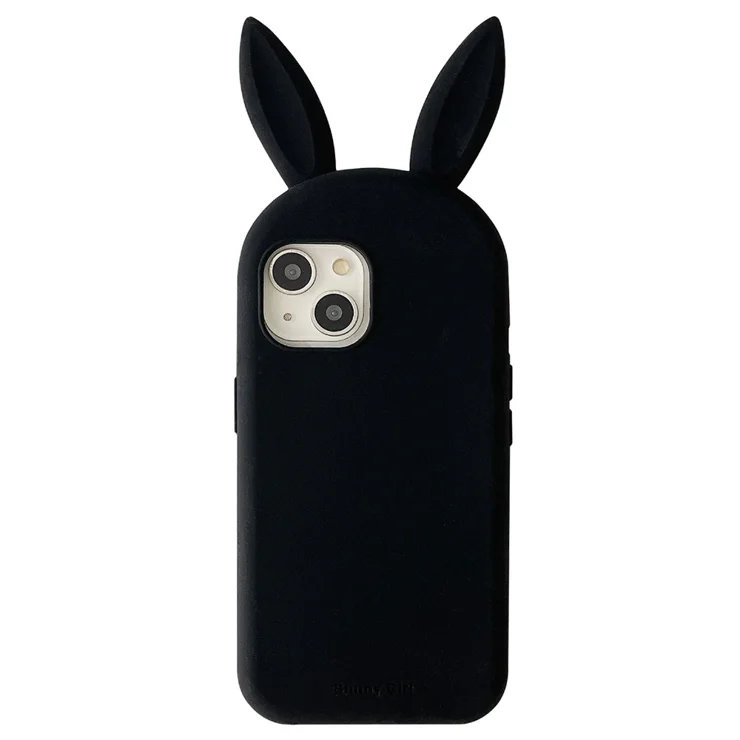 For iPhone 15 Silicone Case Cute Rabbit Ear Design Shockproof Phone Back  Cover - Black