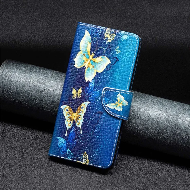 For Samsung Galaxy S23 Ultra Leather Case Pattern Printing Wallet Stand Flip Mobile Cover - Golden Butterflies