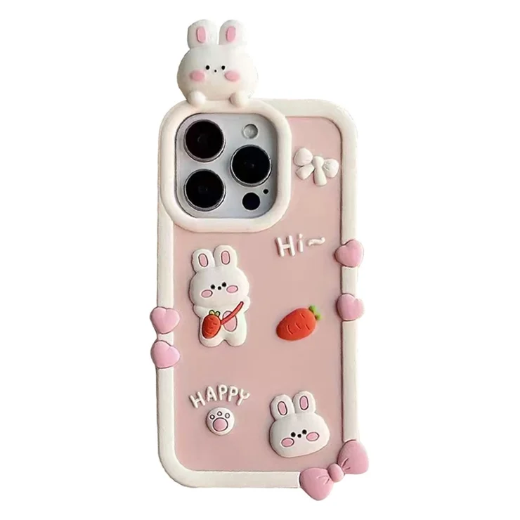 For iPhone 16 Pro Silicone Case Cute 3D Cartoon Carrot Rabbit