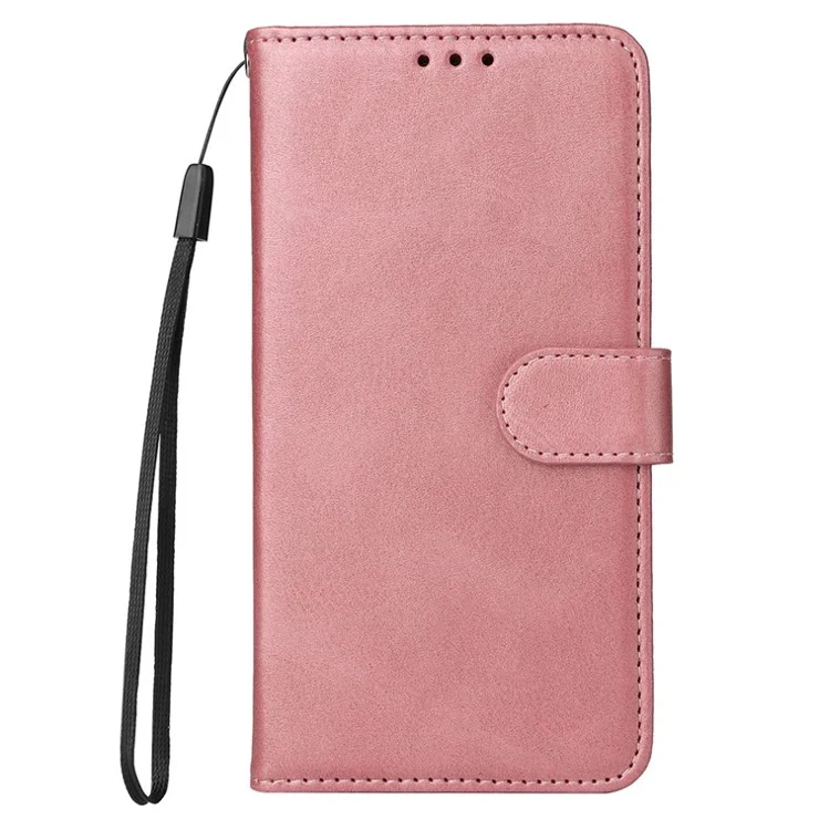 For Xiaomi 12T 5G / Redmi K50 Ultra 5G / 12T Pro 5G Calf Texture Phone Stand Case PU Leather Wallet Drop-proof Cover with Wrist Strap - Rose Gold