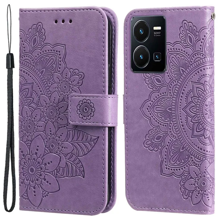 For vivo Y35 4G (2022) / Y22s 4G / Y22 4G Case Floral Pattern PU Leather Wallet Stand Phone Cover - Purple