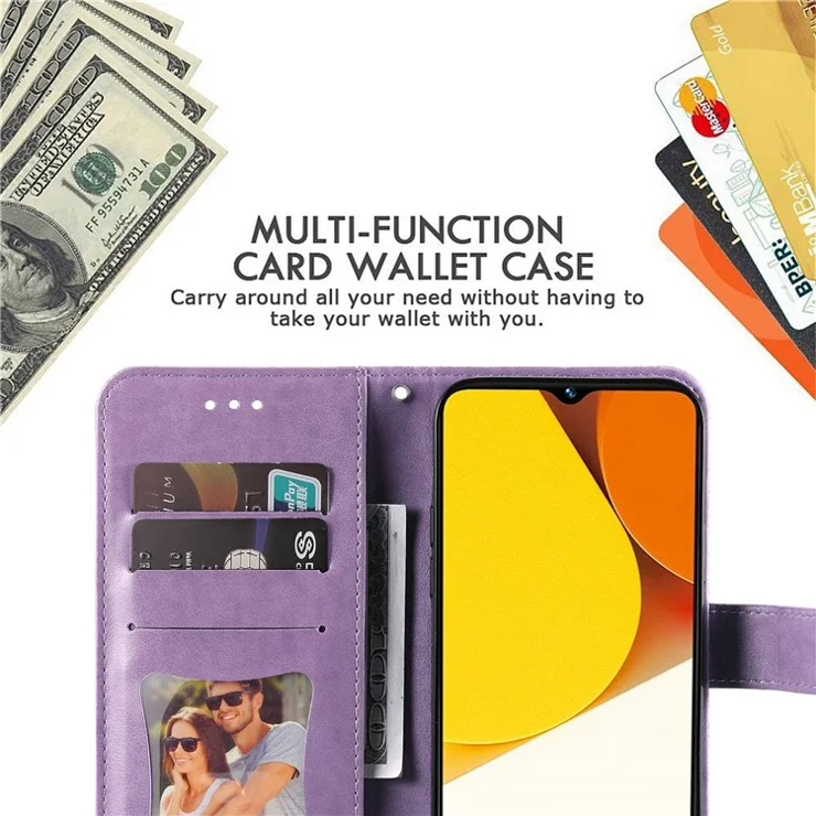 For vivo Y35 4G (2022) / Y22s 4G / Y22 4G Case Floral Pattern PU Leather Wallet Stand Phone Cover - Purple