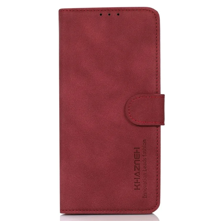 KHAZNEH For Samsung Galaxy S23 Drop-proof Textured PU Leather Phone Case Magnetic Clasp Foldable Stand Mobile Phone Wallet Cover - Red