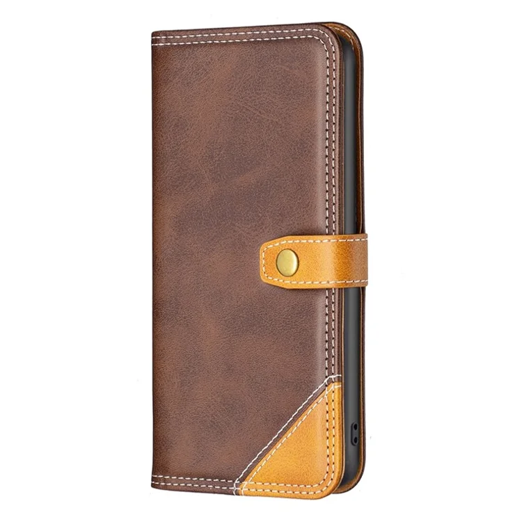 BINFEN COLOR for Samsung Galaxy A14 5G / A14 4G Leather Case with Card Holder Color Splicing Phone Stand Cover - Coffee